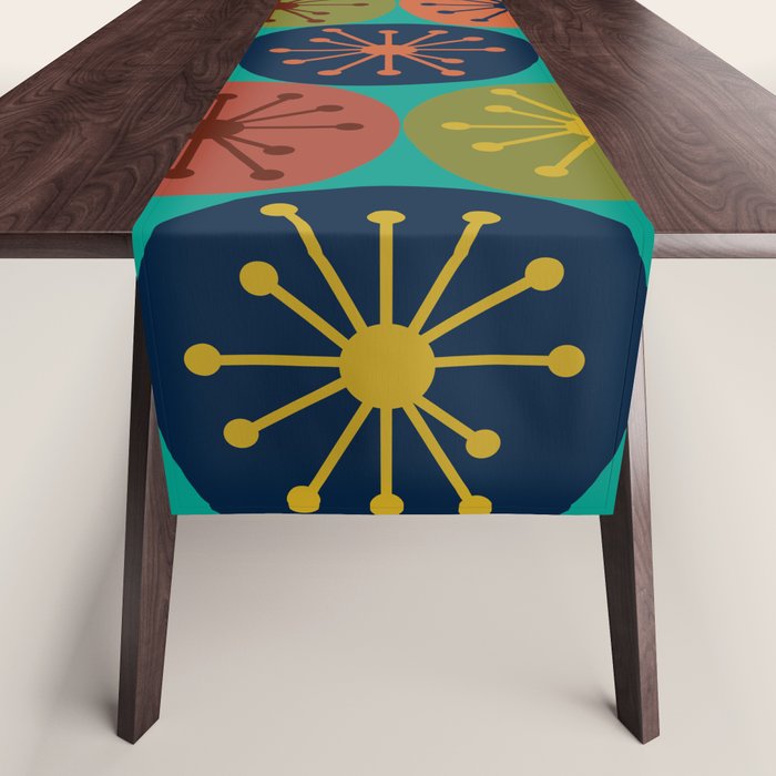 Atomic Dots Retro Midcentury Modern Pattern in Mid Mod Mustard, Olive, Orange, and Medium Teal Table Runner Gallery Image 1