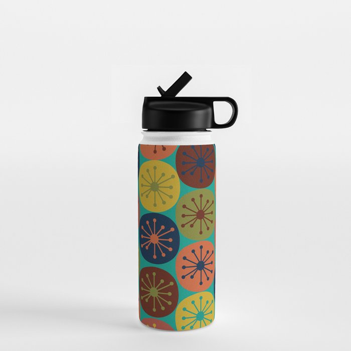 Atomic Dots Retro Midcentury Modern Pattern in Mid Mod Mustard, Olive, Orange, and Medium Teal Water Bottle Gallery Image 1