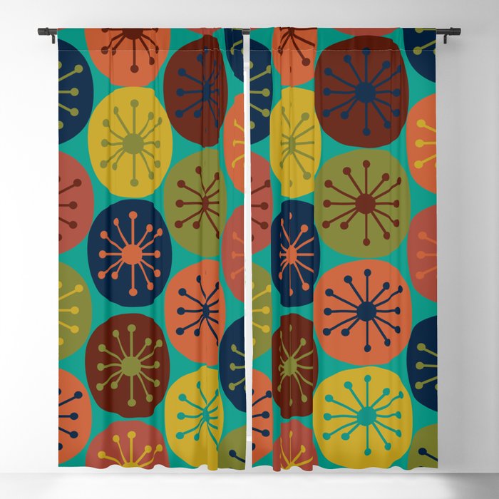 Atomic Dots Retro Midcentury Modern Pattern in Mid Mod Mustard, Olive, Orange, and Medium Teal Window Curtain Gallery Image 1