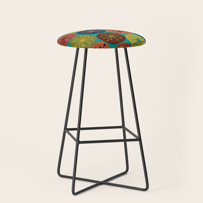 Atomic Dots Retro Midcentury Modern Pattern in Mid Mod Mustard, Olive, Orange, and Medium Teal Stool Gallery Image 1