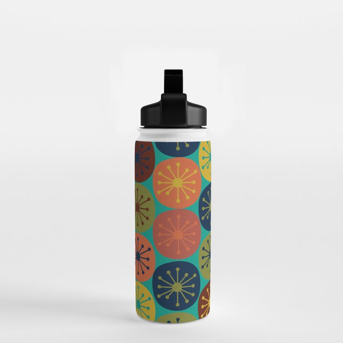 Atomic Dots Retro Midcentury Modern Pattern in Mid Mod Mustard, Olive, Orange, and Medium Teal Water Bottle Gallery Image 2