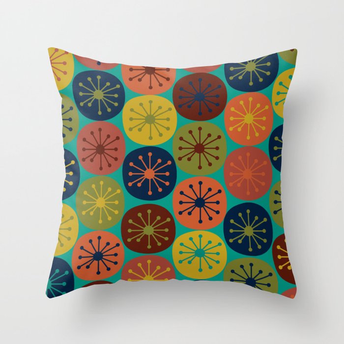 Atomic Dots Retro Midcentury Modern Pattern in Mid Mod Mustard, Olive, Orange, and Medium Teal Throw Pillow Gallery Image 6
