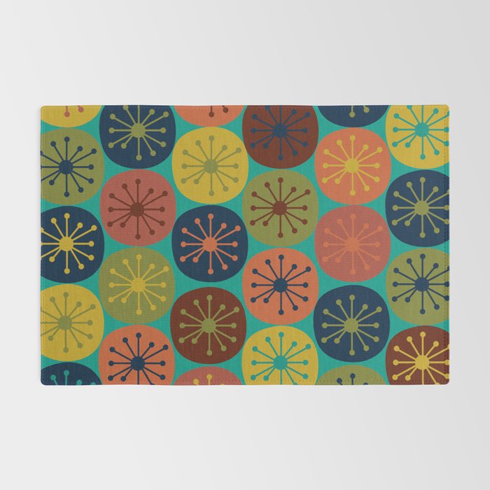 Atomic Dots Retro Midcentury Modern Pattern in Mid Mod Mustard, Olive, Orange, and Medium Teal Rug Gallery Image 2