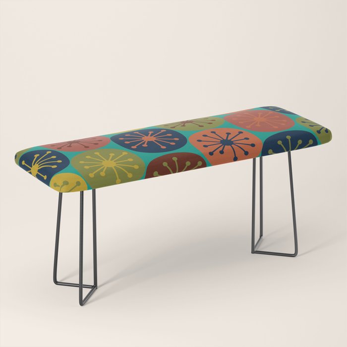 Atomic Dots Retro Midcentury Modern Pattern in Mid Mod Mustard, Olive, Orange, and Medium Teal Bench Gallery Image 1