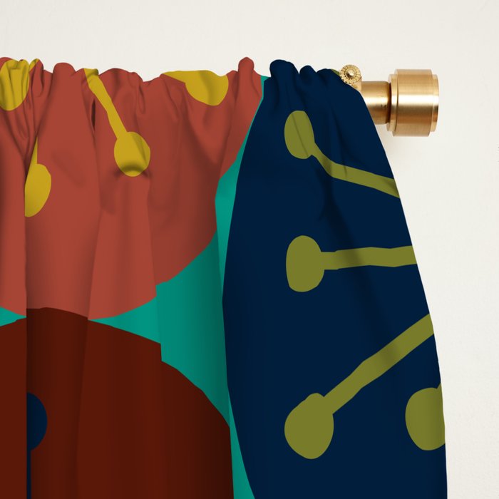 Atomic Dots Retro Midcentury Modern Pattern in Mid Mod Mustard, Olive, Orange, and Medium Teal Window Curtain Gallery Image 2