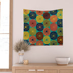 Atomic Dots Retro Midcentury Modern Pattern in Mid Mod Mustard, Olive, Orange, and Medium Teal Wall Tapestry Gallery Image 2