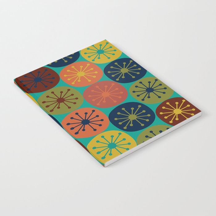 Atomic Dots Retro Midcentury Modern Pattern in Mid Mod Mustard, Olive, Orange, and Medium Teal Notebook Gallery Image 2