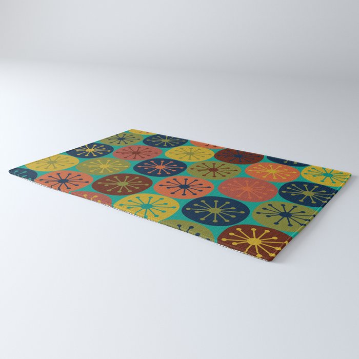 Atomic Dots Retro Midcentury Modern Pattern in Mid Mod Mustard, Olive, Orange, and Medium Teal Rug Gallery Image 3