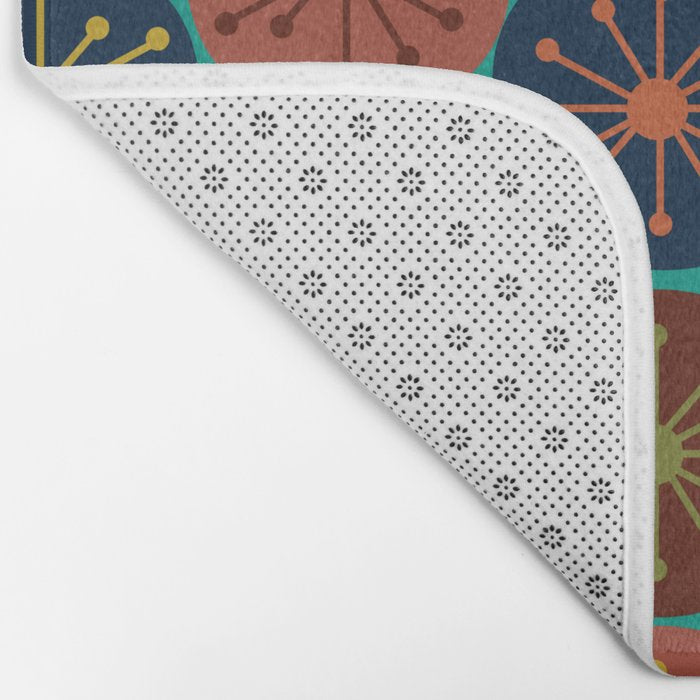 Atomic Dots Retro Midcentury Modern Pattern in Mid Mod Mustard, Olive, Orange, and Medium Teal Bath Mat Gallery Image 2