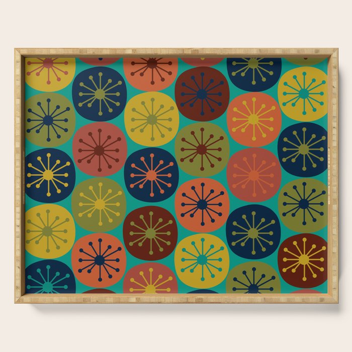 Atomic Dots Retro Midcentury Modern Pattern in Mid Mod Mustard, Olive, Orange, and Medium Teal Serving Tray Gallery Image 1