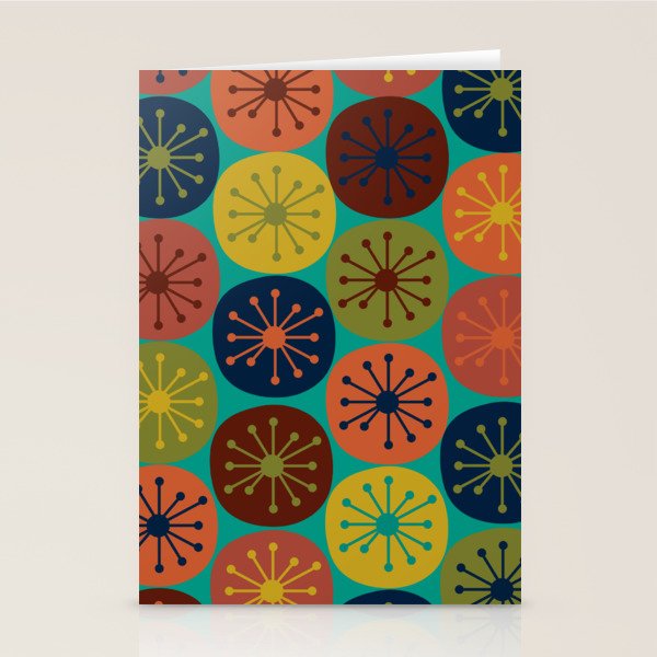 Atomic Dots Retro Midcentury Modern Pattern in Mid Mod Mustard, Olive, Orange, and Medium Teal Stationery Card Gallery Image 1