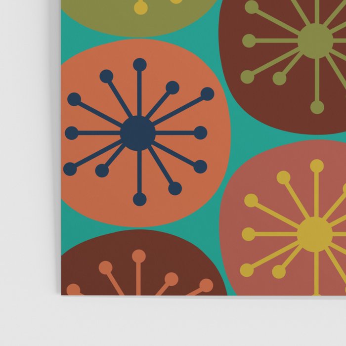Atomic Dots Retro Midcentury Modern Pattern in Mid Mod Mustard, Olive, Orange, and Medium Teal Poster Gallery Image 3