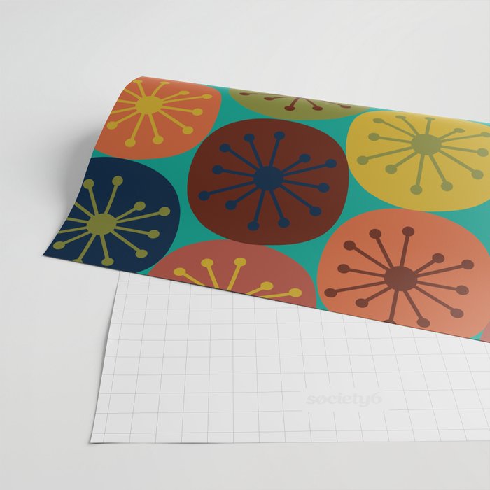 Atomic Dots Retro Midcentury Modern Pattern in Mid Mod Mustard, Olive, Orange, and Medium Teal Wrapping Paper Gallery Image 2