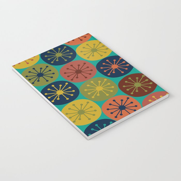 Atomic Dots Retro Midcentury Modern Pattern in Mid Mod Mustard, Olive, Orange, and Medium Teal Notebook Gallery Image 3