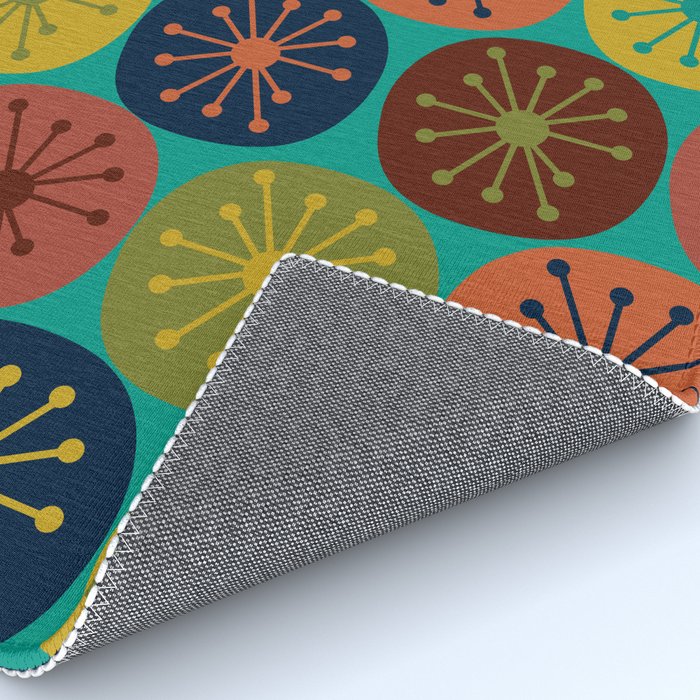 Atomic Dots Retro Midcentury Modern Pattern in Mid Mod Mustard, Olive, Orange, and Medium Teal Rug Gallery Image 4