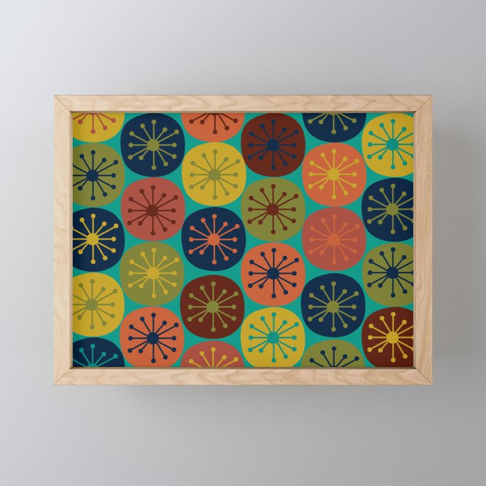 Atomic Dots Retro Midcentury Modern Pattern in Mid Mod Mustard, Olive, Orange, and Medium Teal Mini Art Print Gallery Image 1