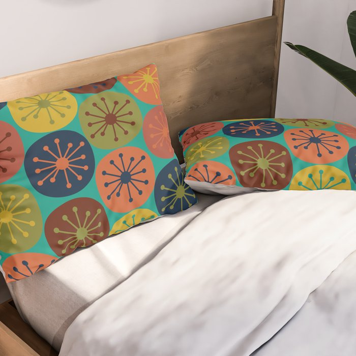 Atomic Dots Retro Midcentury Modern Pattern in Mid Mod Mustard, Olive, Orange, and Medium Teal Pillow Sham Gallery Image 2