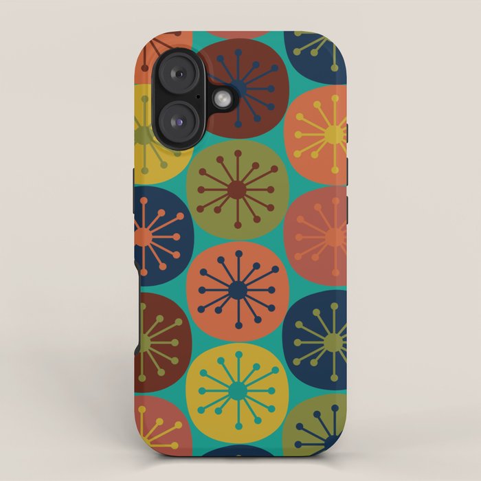Atomic Dots Retro Midcentury Modern Pattern in Mid Mod Mustard, Olive, Orange, and Medium Teal iPhone Case Gallery Image 1