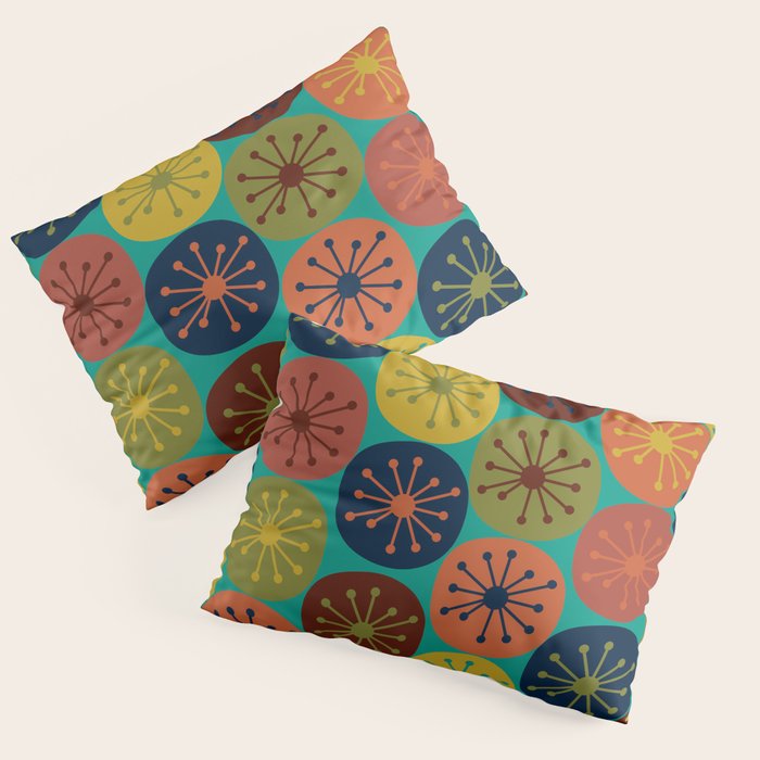 Atomic Dots Retro Midcentury Modern Pattern in Mid Mod Mustard, Olive, Orange, and Medium Teal Pillow Sham Gallery Image 3