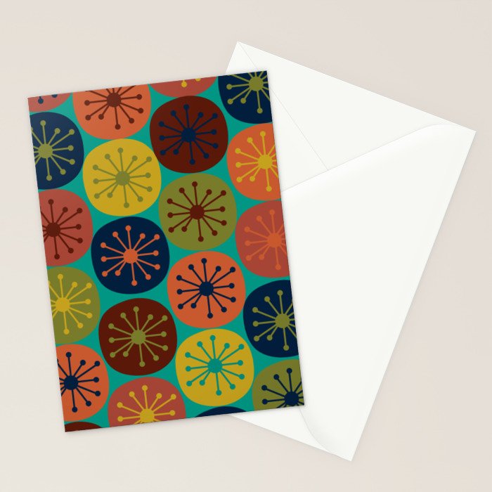 Atomic Dots Retro Midcentury Modern Pattern in Mid Mod Mustard, Olive, Orange, and Medium Teal Stationery Card Gallery Image 2