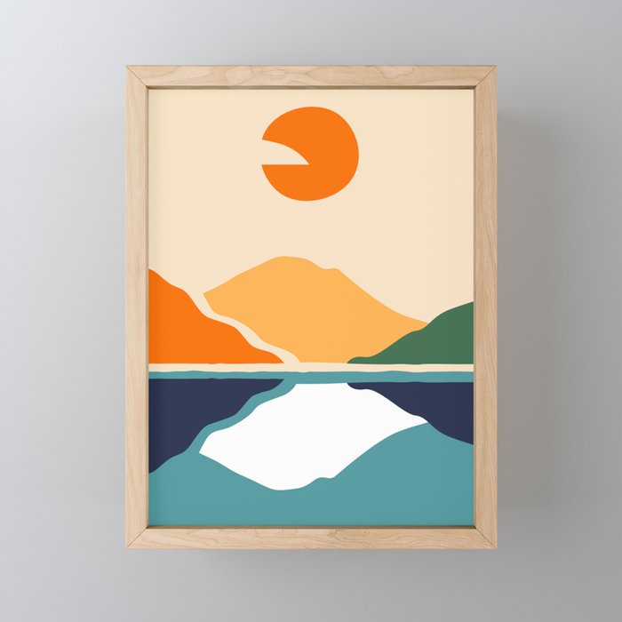 Abstract colorful mountain lake landscape retro print Mini Art Print Gallery Image 1