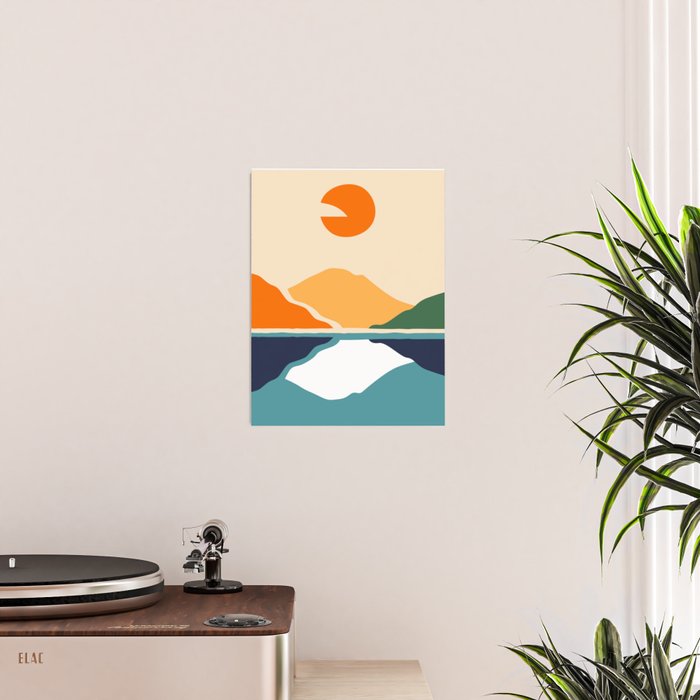 Abstract colorful mountain lake landscape retro print Poster Gallery Image 2