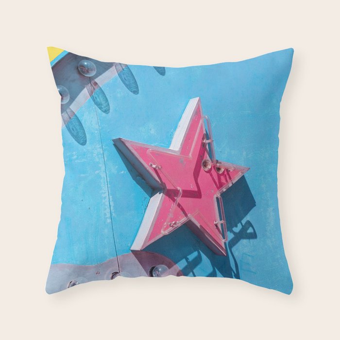 Star on Vintage Neon Sign - Las Vegas Throw Pillow Gallery Image 6