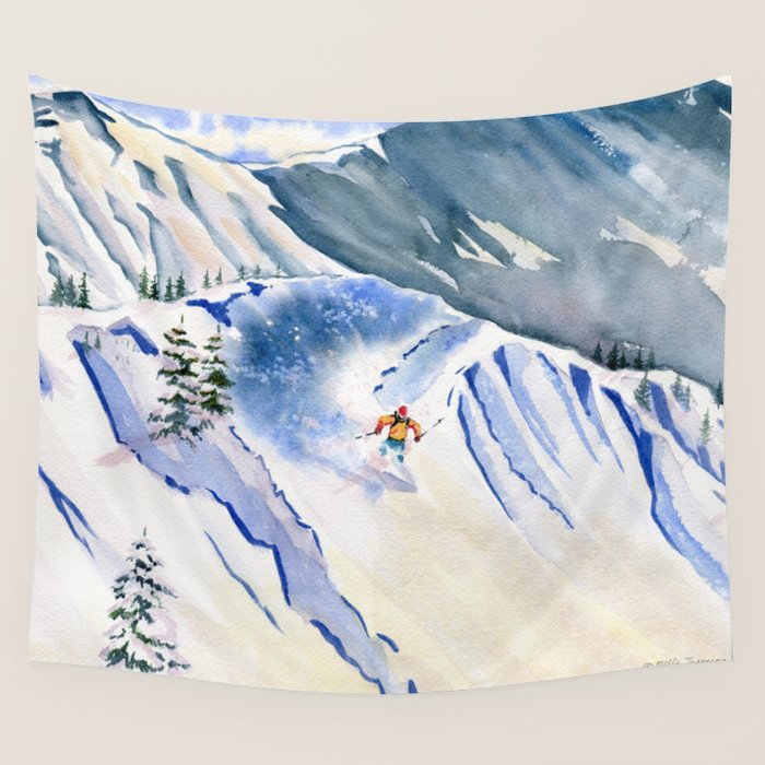 Powder Skiing 2 Wall Tapestry Gallery Image 4