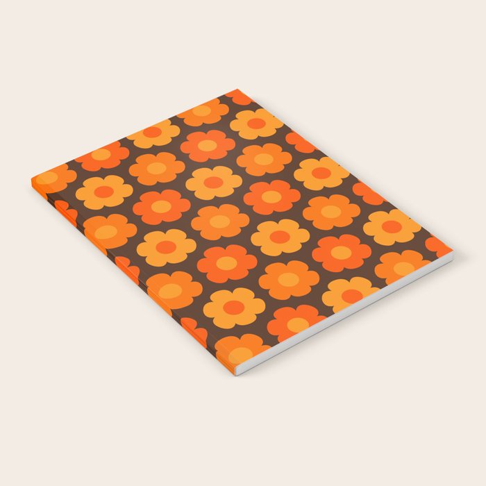 Such Cute Flowers Vintage Aesthetic Floral Geo Pattern in 70s Orange and Brown Notebook Gallery Image 2