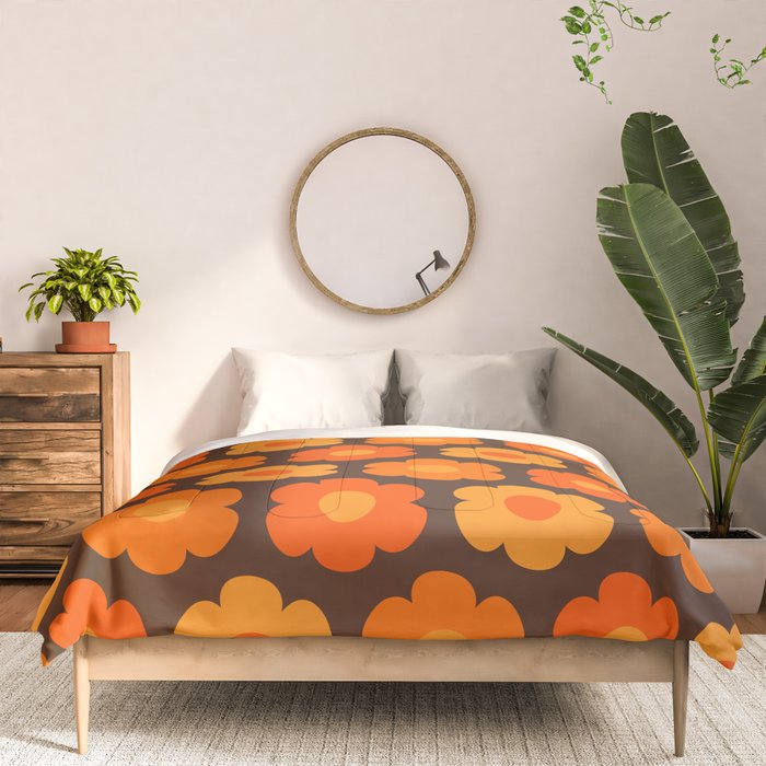 Such Cute Flowers Vintage Aesthetic Floral Geo Pattern in 70s Orange and Brown Comforter Gallery Image 3