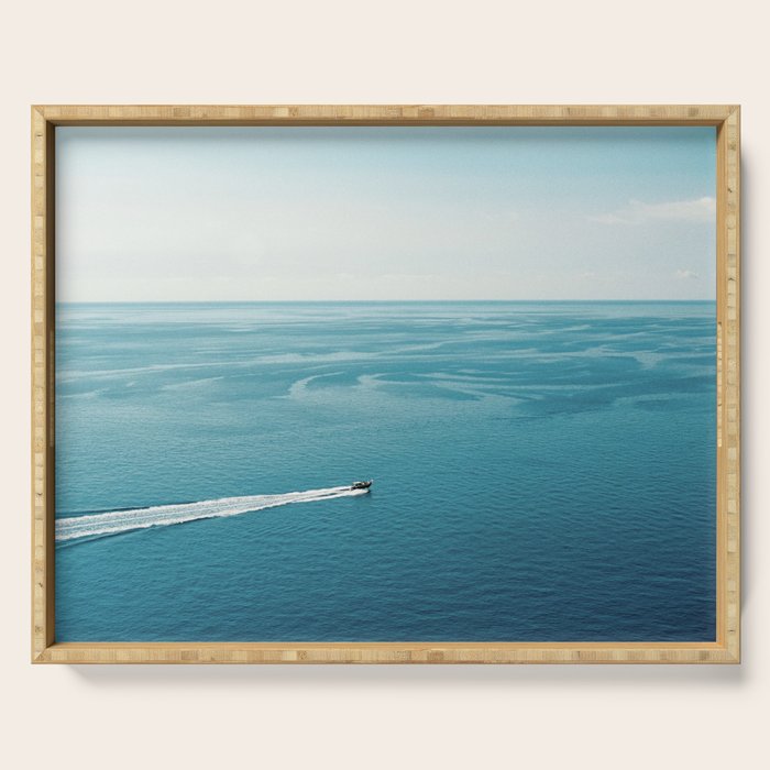 Travel photography print âBlue blue oceanâ photo art made in the south of italy Serving Tray Gallery Image 1