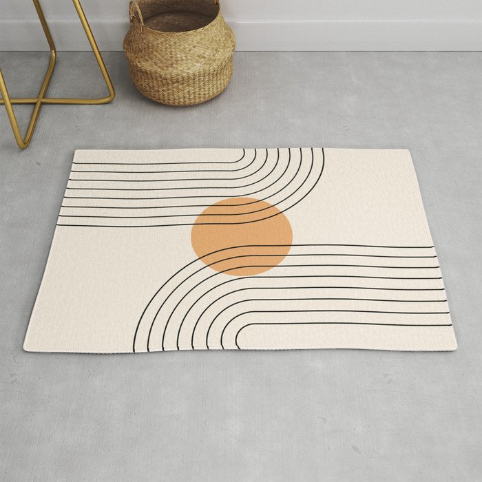 Geometric Lines in Black and Beige 14 (Rainbow and Sun Abstraction) Rug Gallery Image 1