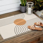 Geometric Lines in Black and Beige 14 (Rainbow and Sun Abstraction) Outdoor Rug Gallery Image 2