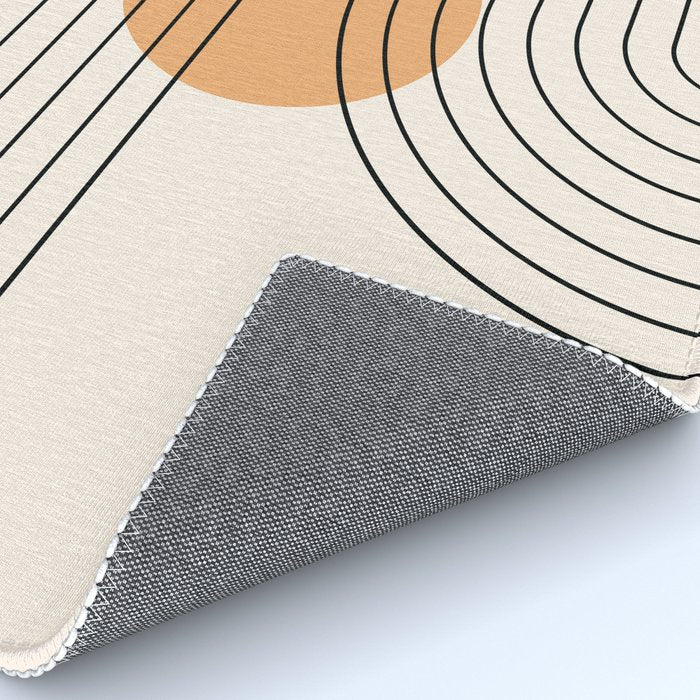 Geometric Lines in Black and Beige 14 (Rainbow and Sun Abstraction) Rug Gallery Image 4