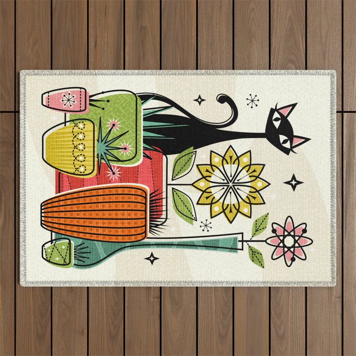 Plants, Pots, and a Pussycat ©studioxtine Outdoor Rug Gallery Image 1