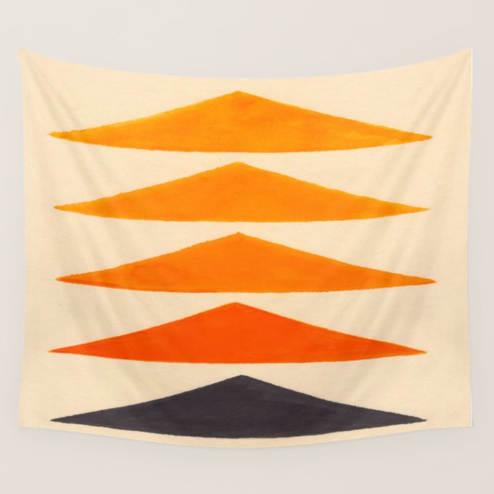 Vintage Scandinavian Orange Geometric Triangle Pattern Wall Tapestry Gallery Image 4