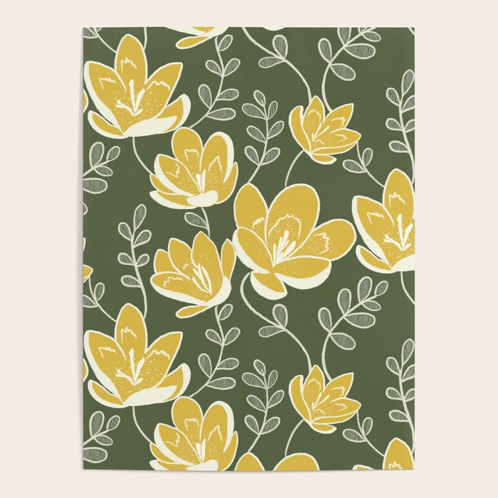 Gold on Green Blooms Poster Gallery Image 4