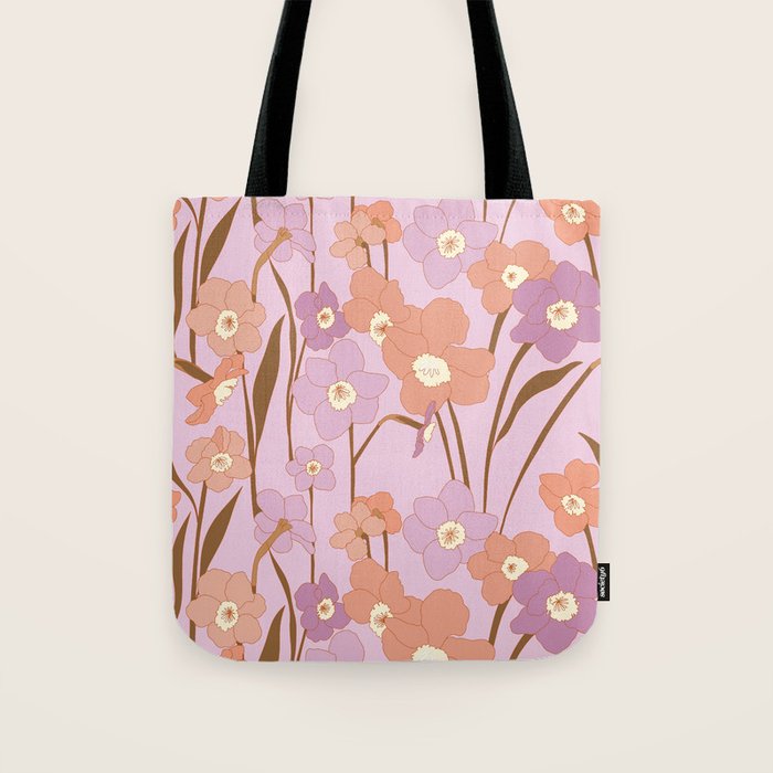 Purple Daffodil Pattern Tote Bag Gallery Image 1