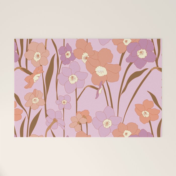 Purple Daffodil Pattern Welcome Mat Gallery Image 1