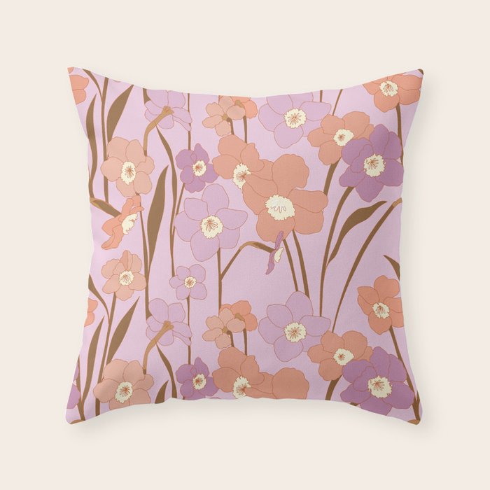 Purple Daffodil Pattern Throw Pillow Gallery Image 6