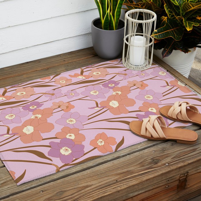 Purple Daffodil Pattern Outdoor Rug Gallery Image 2
