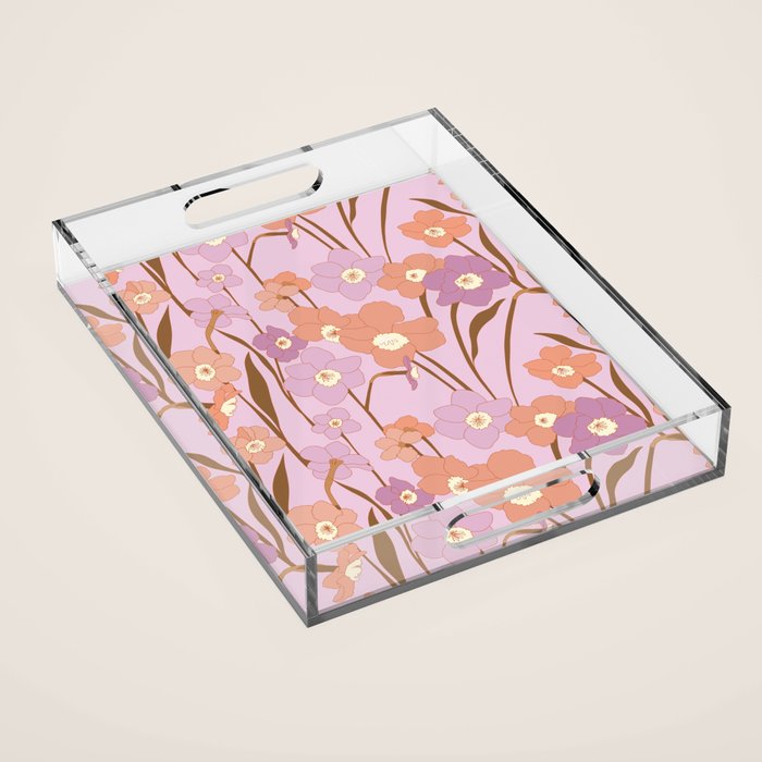 Purple Daffodil Pattern Acrylic Tray Gallery Image 1