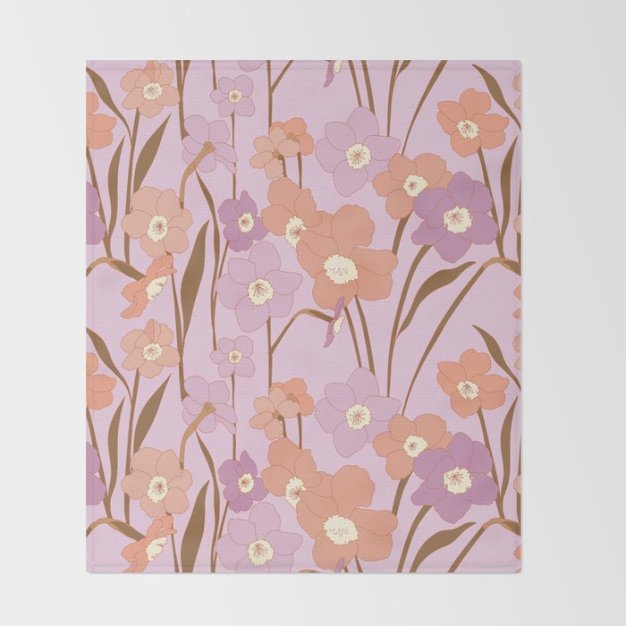 Purple Daffodil Pattern Throw Blanket Gallery Image 2