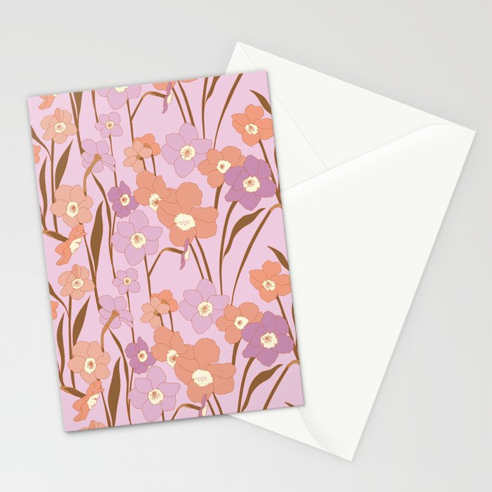 Purple Daffodil Pattern Stationery Card Gallery Image 2