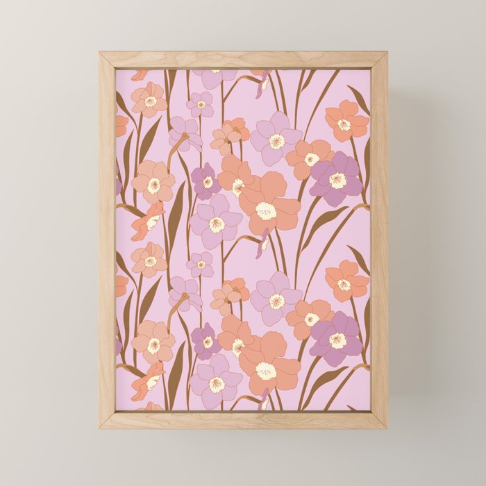 Purple Daffodil Pattern Mini Art Print Gallery Image 1