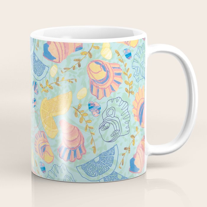 Coastal Oysters on the Beach in Seafoam Green Coffee Mug Gallery Image 1