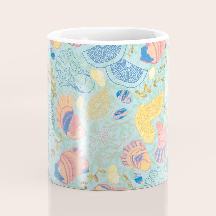 Coastal Oysters on the Beach in Seafoam Green Coffee Mug Gallery Image 4