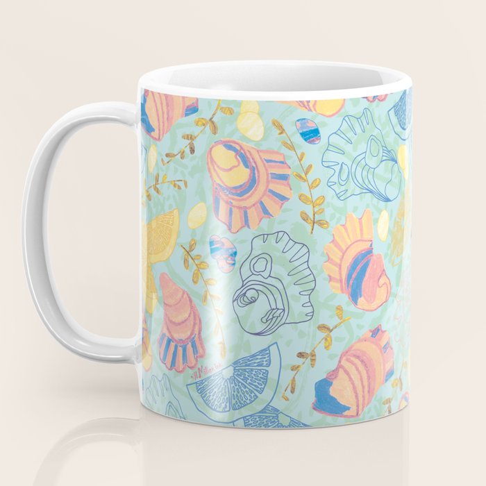 Coastal Oysters on the Beach in Seafoam Green Coffee Mug Gallery Image 3