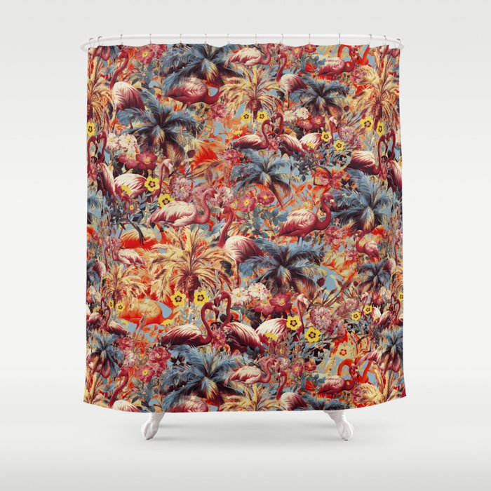 Flamingos and Floral Pattern Shower Curtain Gallery Image 1