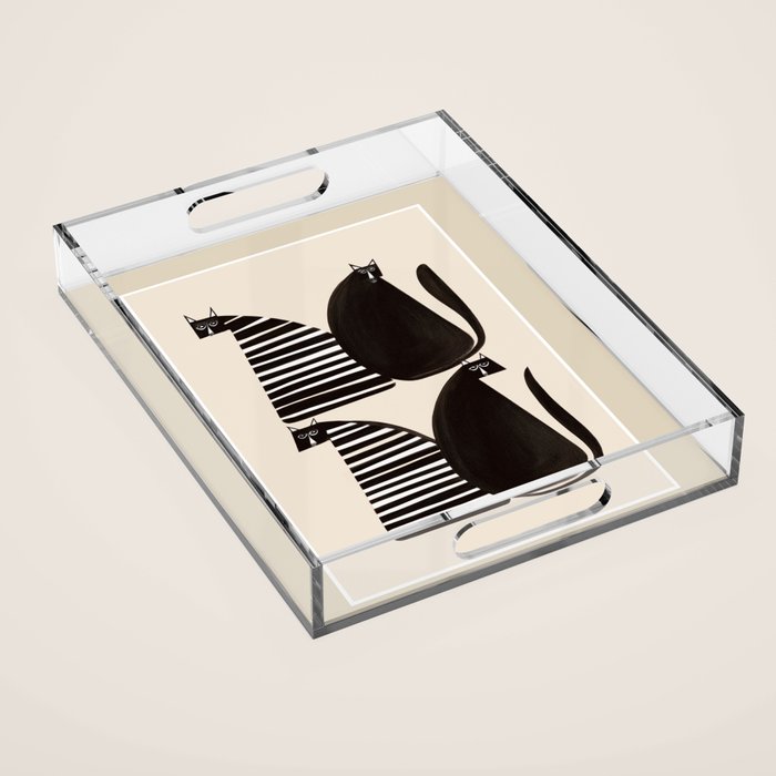 Minimalist Cats in Black and White Acrylic Tray Gallery Image 1